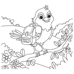 Bold and Easy Cute Bird Coloring Pages 
with Black and white vector illustration
