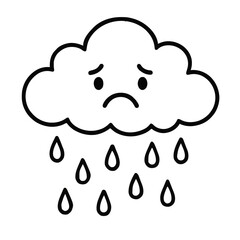 Sad cloud character with rain drops, cartoon style illustration expressing sadness