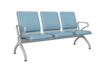 Modern empty waiting room seats with light blue cushions on transparent background