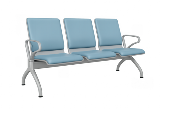 Modern empty waiting room seats with light blue cushions on transparent background - Powered by Adobe