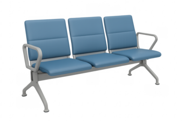 Modern blue waiting room bench isolated on transparent background