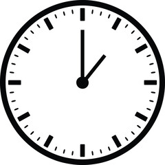 Black and white analog clock face showing one oclock time dial
