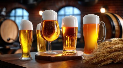 Craft Beer Glasses & Barley: Fresh Brew, Pub Vibes, Alcohol