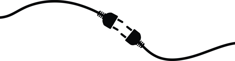Black electrical cord with two plugs about to connect on white background electricity power