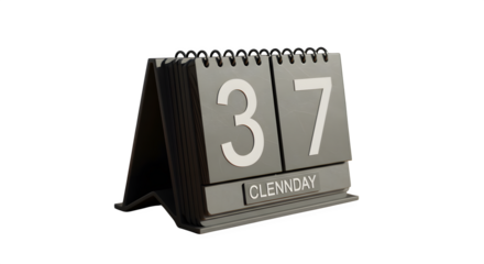 Gray 3D Calendar shows 37, with Clennday displayed, isolated on black. Great for social media, mockups, presentations, branding.