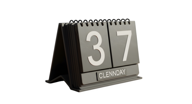 Gray 3D Calendar shows 37, with Clennday displayed, isolated on black. Great for social media, mockups, presentations, branding.