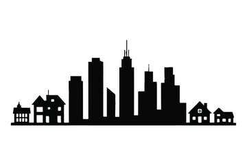 Fototapeta premium City skyline silhouette with houses on the sides urban