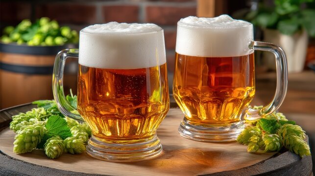 Craft Beer Mugs with Hops: Refreshing Brews & Drinks
