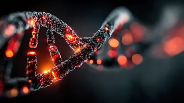 Fiery DNA helix, glowing red points