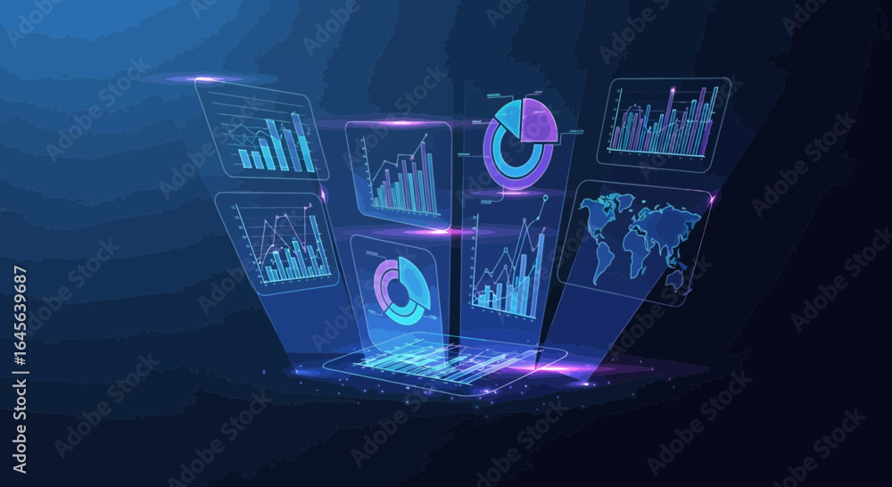 Aufkleber futuristic interface showing global business data analysis visualization