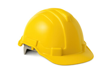 Bright yellow construction helmet on transparent background