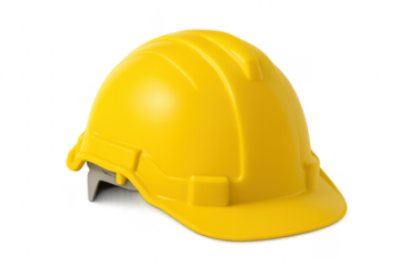 Bright yellow construction helmet on transparent background