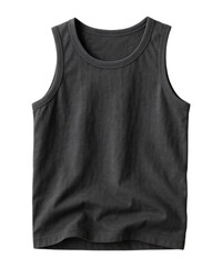 Men's vintage washed black cotton tank top. Blank casual sleeveless shirt or singlet vest mockup. Isolated on Transparent and White Background
