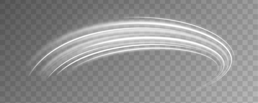 White bright blurred light lines in wave and speed motion. Abstract vector fire circles, sparkling swirls and energetic light spiral frames. Sparkling particles of magic dust.	