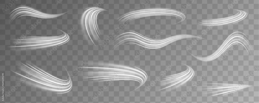 Poster set of white light bright lines in the form of a covenant. curve light effect of motion wave. dynami