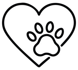 Heart with paw print symbol of animal love and care