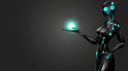 Futuristic humanoid robot empowering technology with glowing energy orb