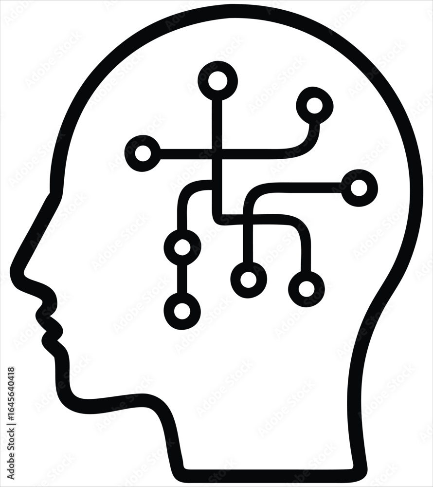 Poster conceptual outline of a human head profile with a stylized circuit board pattern representing artifi