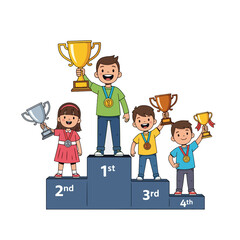 Kids Winning Trophy Award Ceremony Vector Illustration