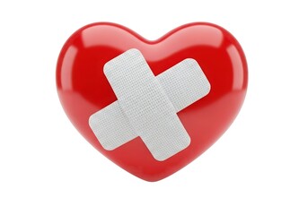 Fototapeta premium Red heart with bandage isolated on white background