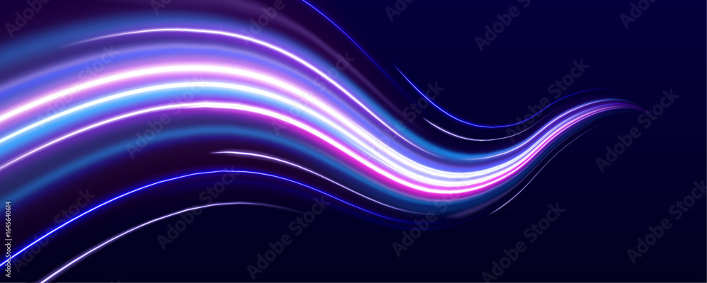 Poster beautiful glow light flare and sparks with red and blue special effects, simulating a high-speed pol