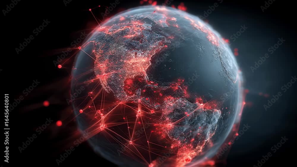 Poster medium focused view of a stylized globe fractured by red glowing lines highlighting the increasing p