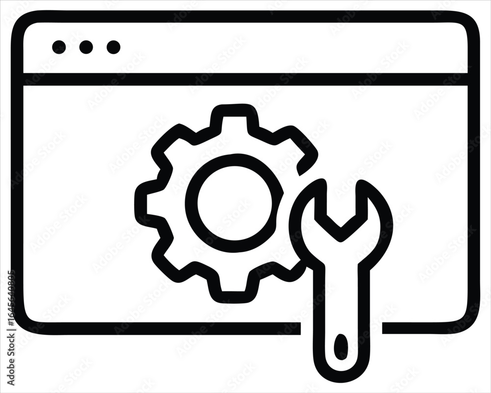 Poster digital interface with a gear and wrench icon symbolizing website development, technical support sys