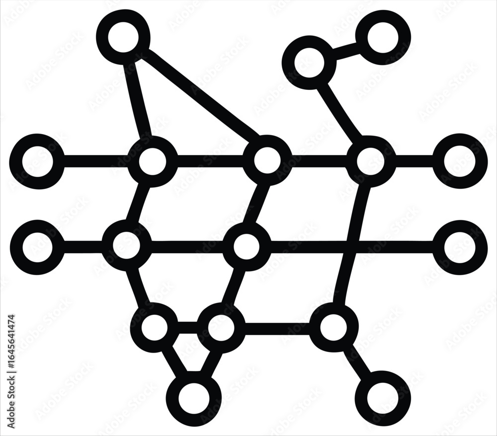 Poster abstract geometric network of interconnected circles and lines forming a complex interconnected stru
