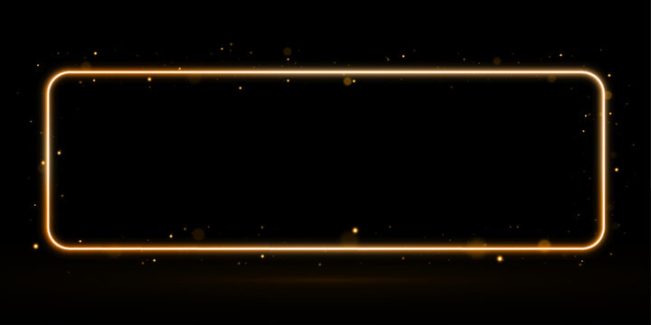 Gold rectangle frames with neon glow. Abstract geometric UI decoration. Futuristic vector elements for digital projects. 