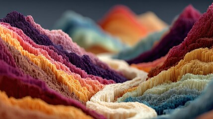 Abstract landscape of textured, colorful mountains