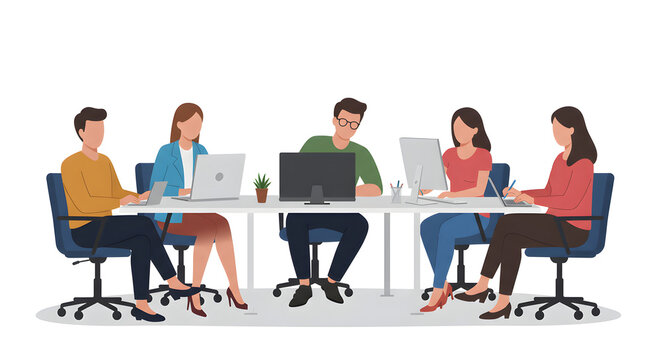 Diverse Business Team Collaborating at Office Table with Computers