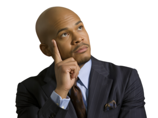 Bald Black Man in Dark Pinstripe Suit Blue Shirt and Brown Tie isolated on white transparent background png jpg business people clipping path cutout 2025 2026 4k full hd poster banner label download