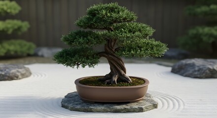Bonsai Tree in Minimalist Zen Setting