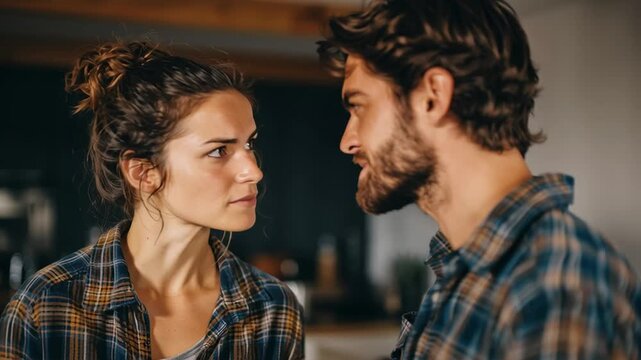 Young couple having a serious conversation at home. Concept of relationship communication, emotional connection, love, trust, support, and lifestyle. Perfect for illustrating themes of intimacy, partn