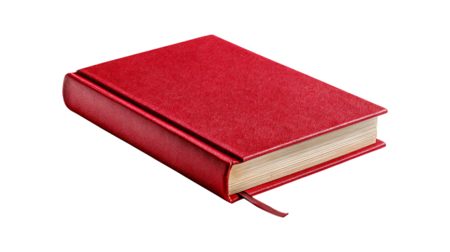 Elegant One Closed Red Hardcover Book, isolated on transparent background, PNG