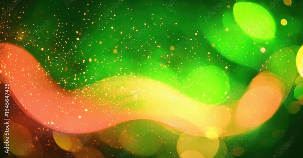 Poster abstract vibrant background. green, yellow, orange hues blend. bokeh effects create soft light, dyna