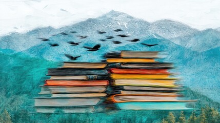 Books amidst nature's splendor a conceptual representation of literary journey