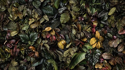 Obraz premium Lush Green Plant Wall with Tropical Rainforest Junglepunk Style 
