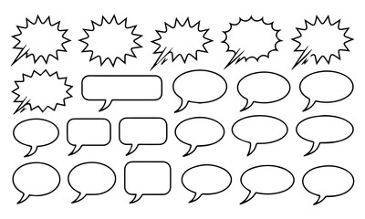 Fototapeta premium Comic burst, speech bubble, and text box silhouettes in vector style. essential graphic elements set for comic design, pop art, dialog highlights, and creative retro style storytelling