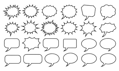 Fototapeta premium Comic burst, speech bubble, and text box silhouettes in vector style. essential graphic elements set for comic design, pop art, dialog highlights, and creative retro style storytelling