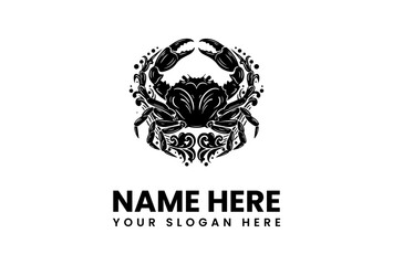 Intricate Black Crab Illustration with Decorative Swirls and Bold Claws.