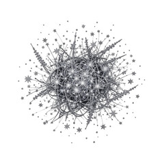 Fototapeta premium Intense and Chaotic Monochromatic Starburst Cluster: A dense and intricate visual of spiky, radiating forms, representing complexity, data networks, and powerful technological concepts