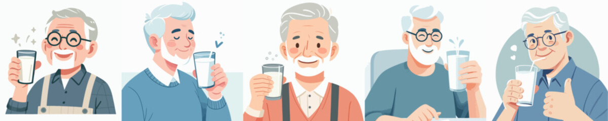 vector of a grandfather drinking milk in the morning