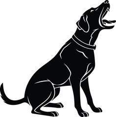 Black dog silhouette barking with open mouth vector