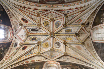 sculpted vault in a chapel in a gothic cathedral in segovia in spain 