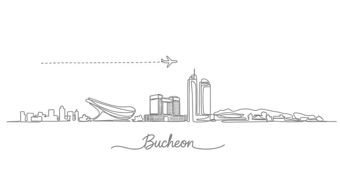 Bucheon Skyline Minimal City Outline Plane.