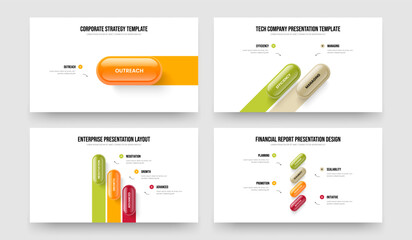 Market Solution 1 2 3 4 Element Infographic Slideshow Design Collection. Investor Launch One Two Three Four Step Diagram Presentation Template Vector Illustration Bundle.