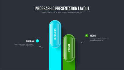 Creative Review Two Option Diagram Presentation Template. Corporate Profile Slide Design Vector Illustration. Visual Growth 2 Element Infographic Slideshow Layout.