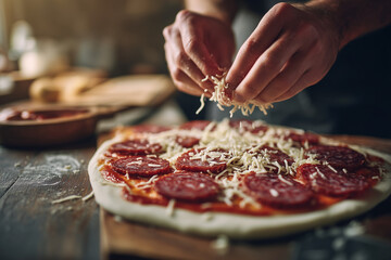 Wrzucanie Sera Pizz Salami