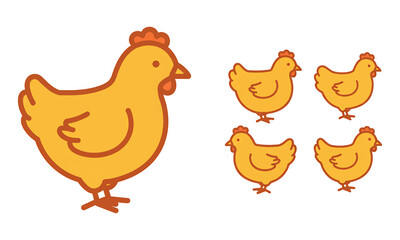 A flat 2D vector illustration of a yellow orange chicken set, designed as an icon and isolated on a white background. simple icon design